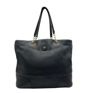 Tory Burch Black Pebbled Leather Carter Chain Tote Bag